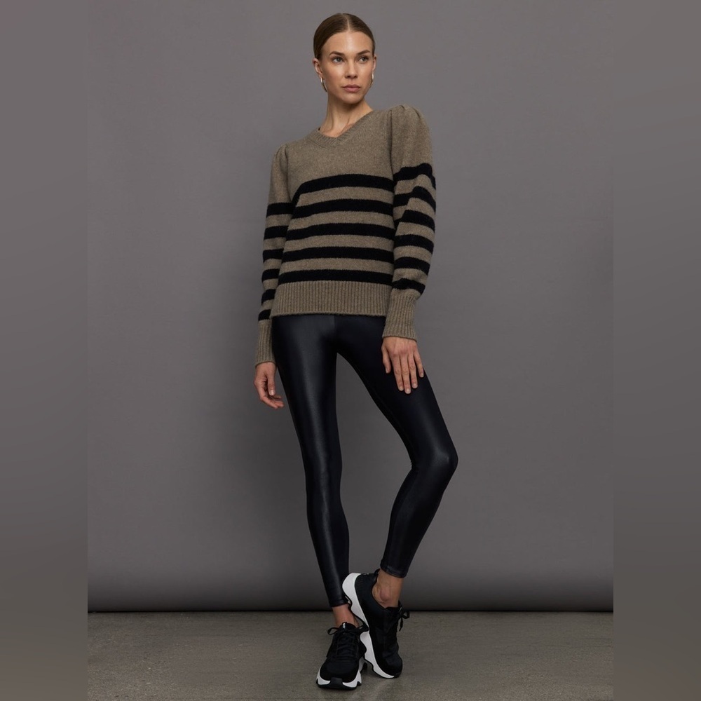 Carbon38 Brown and Black Striped Puff Sleeve Sweater